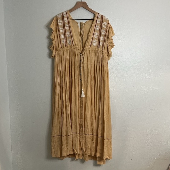Free People Natural Will Wait for You Midi Dress size medium yellow - Picture 2 of 7
